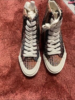 Women's High-Top Tweed Sneakers in Multicolor with White Laces